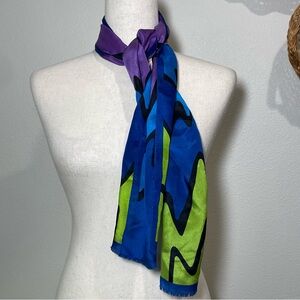 Vintage Oscar de la Renta Studio Silk Scarf Wave Pattern Green Blue Purple